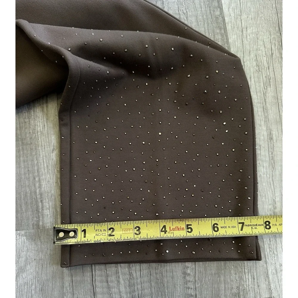 Chico's Brigitte Pants 3.5R US 18R Brown Pull On Wide Leg Rhinestone Hem Plus - Picture 12 of 16